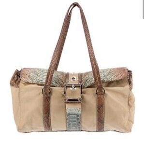 Prada Pitone-Trimmed Tessuto Shoulder Bag